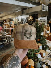 Load image into Gallery viewer, Horseshoe Plaid Corduroy Trucker Hat
