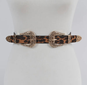 Leopard Print Double Buckle Belt