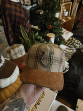 Load image into Gallery viewer, Horseshoe Plaid Corduroy Trucker Hat
