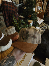 Load image into Gallery viewer, Horseshoe Plaid Corduroy Trucker Hat
