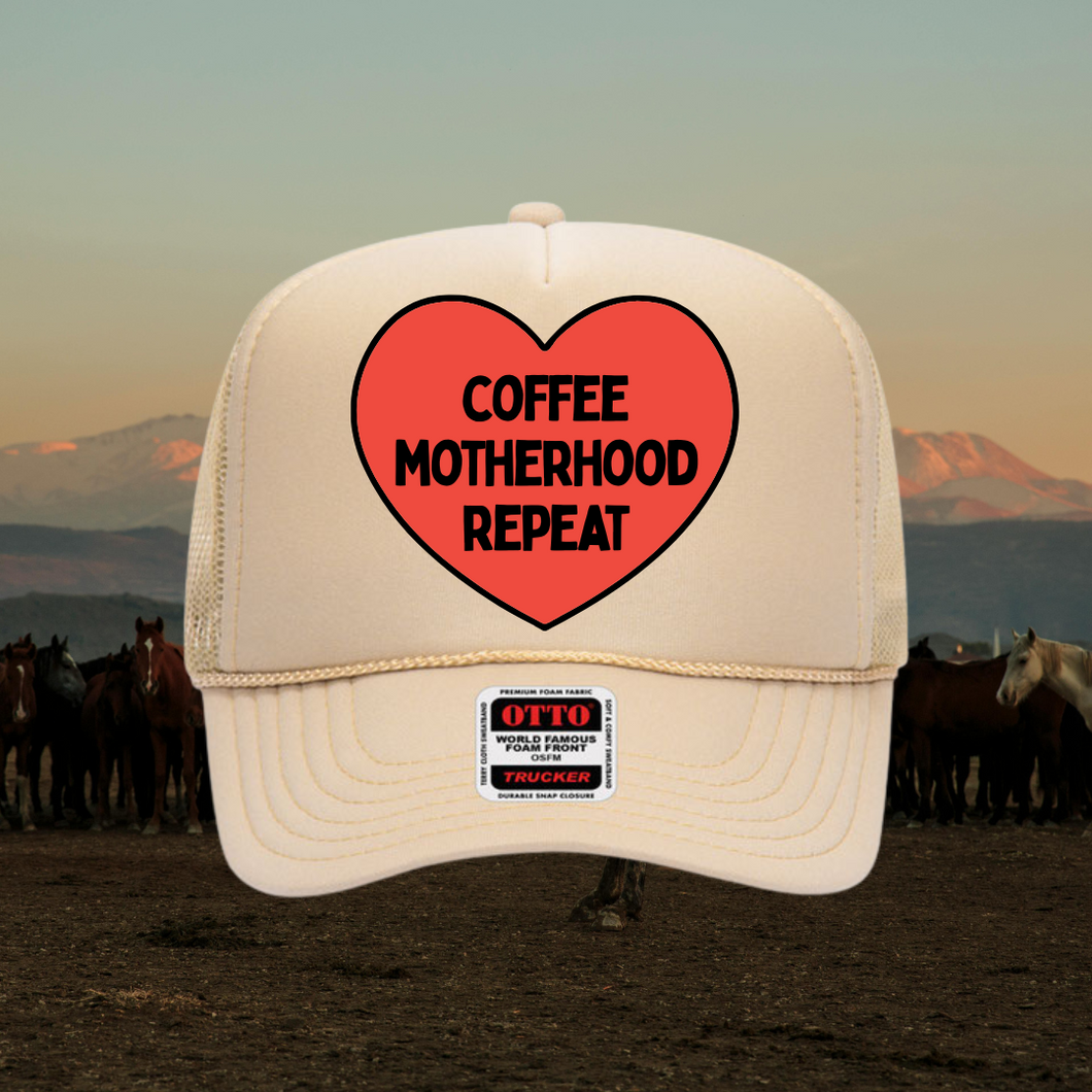 Coffee Motherhood Repeat Trucker Hat