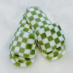 Checkered Fuzzy Slide Slippers
