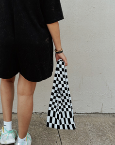 Knit Checkered Mini Tote