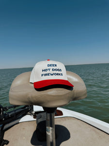 BEER HOT DOGS FIREWORKS Embroidered Trucker Hat