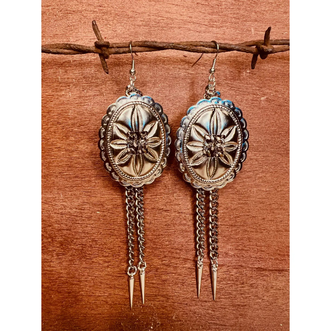 Cowgirl Outlaw Chain Concho Dangle Earrings