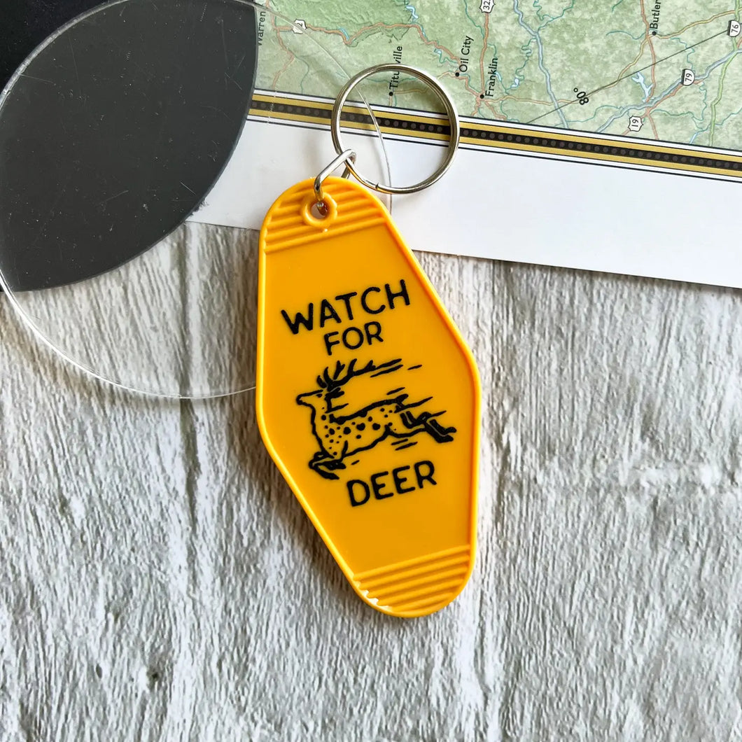 Watch For Deer Retro Motel Keychain
